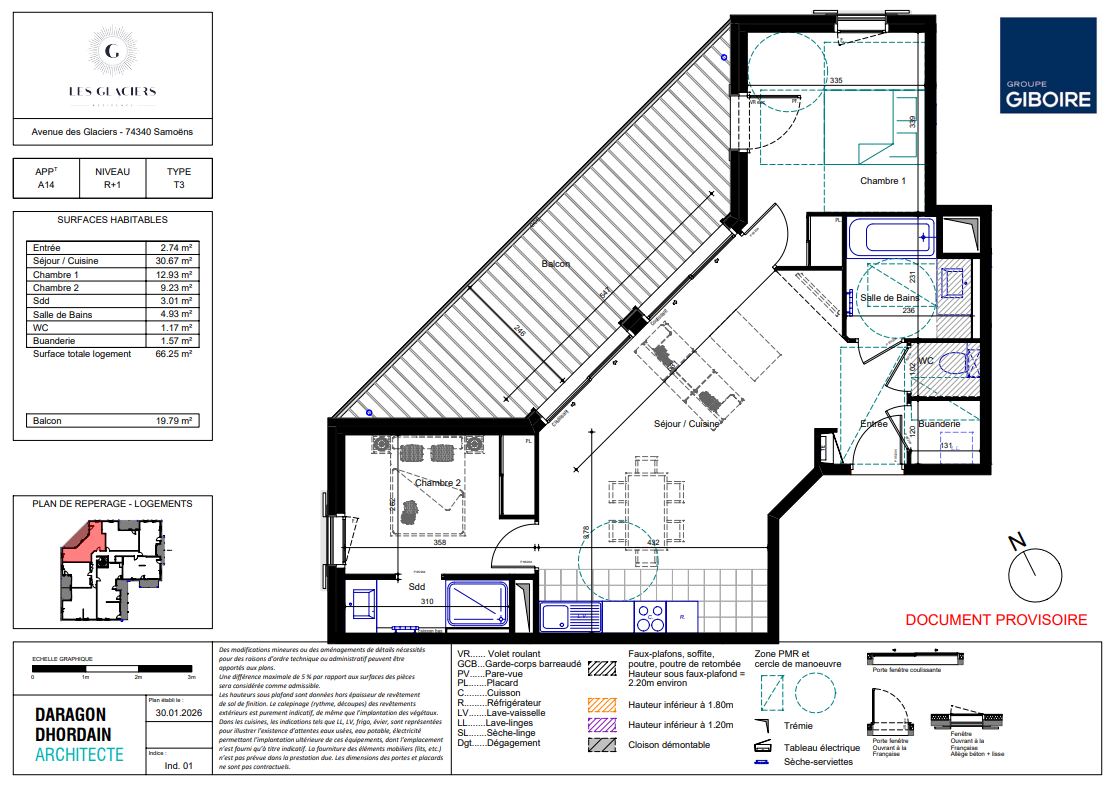 Appartement 3 pièces 66 m2 avec balcon